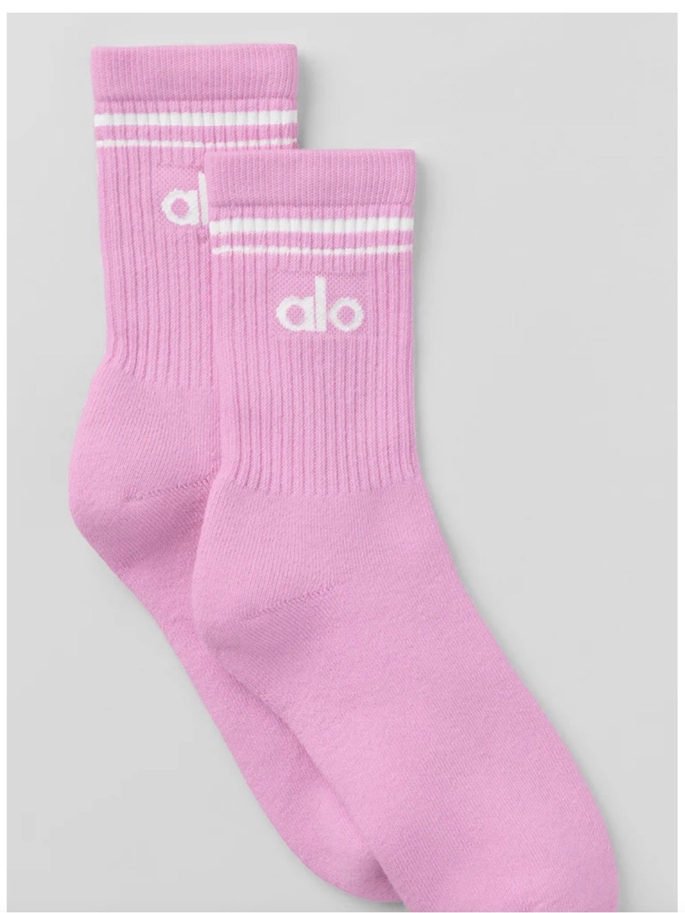 ALO Yoga Pink Crew Socks with White Stripe